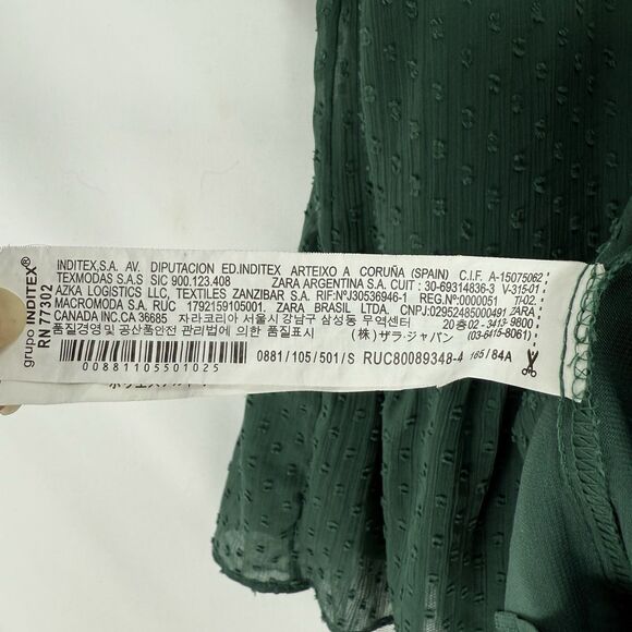 Zara Trafaluc Blouse Small Green Embroidered Ruffle Peplum Top Short Sleeves - Picture 14 of 16